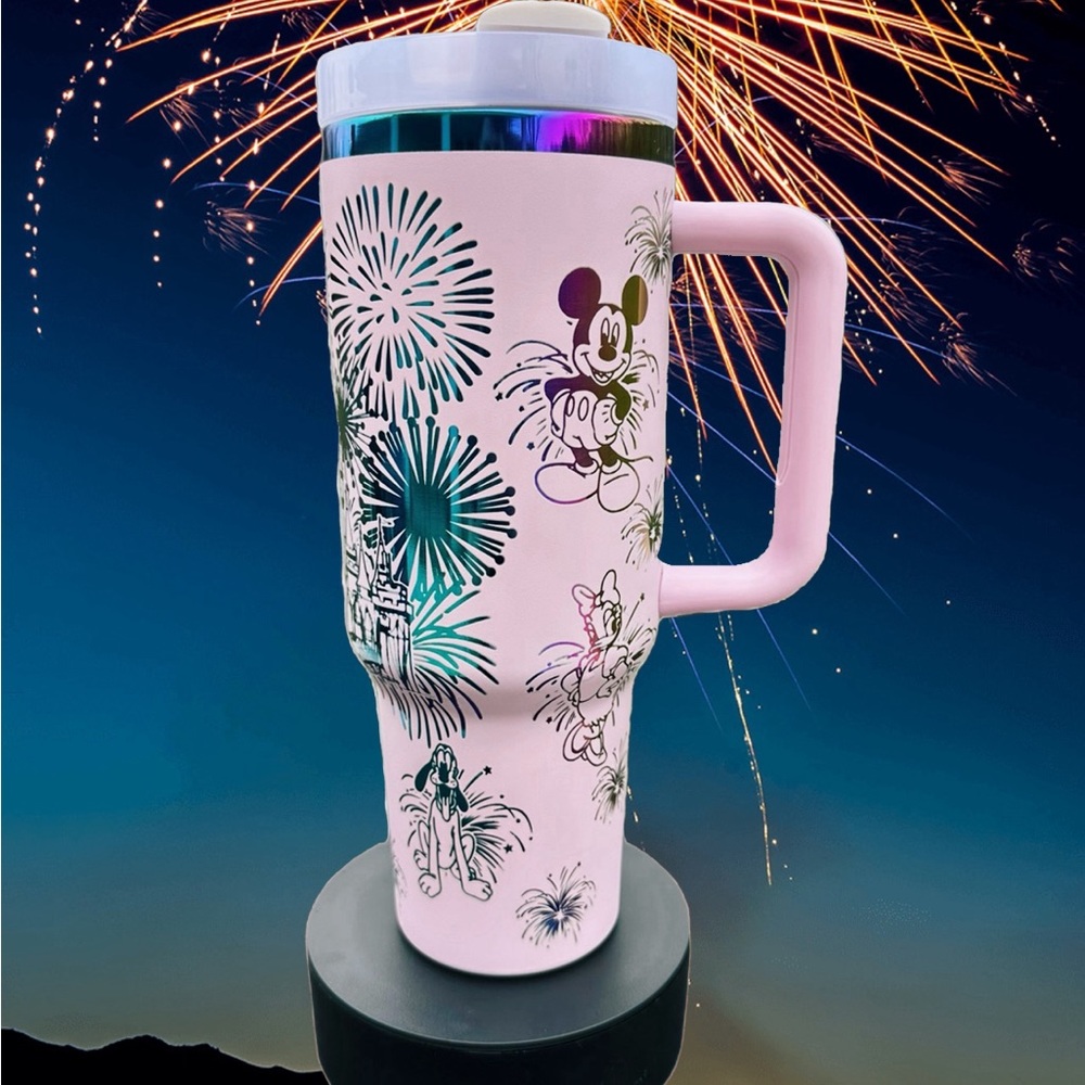 Disney Theme Park Mickey themed 40oz TUMBLER with handle, straw and lid BNWT